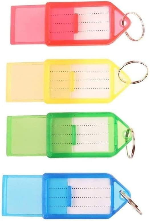 10Pcs Key Tags with Label, Clear Reusable Plastic Strong Key Ring Id