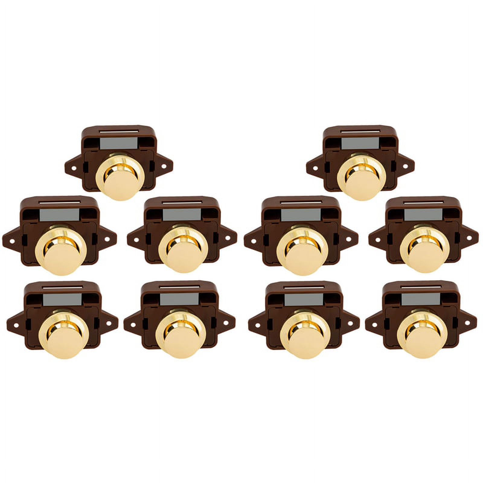 10Pcs Keyless Push Button Catch Door Knob Lock for RV Caravan Cabinet Boat Motor Home Cupboard, Brown Gold