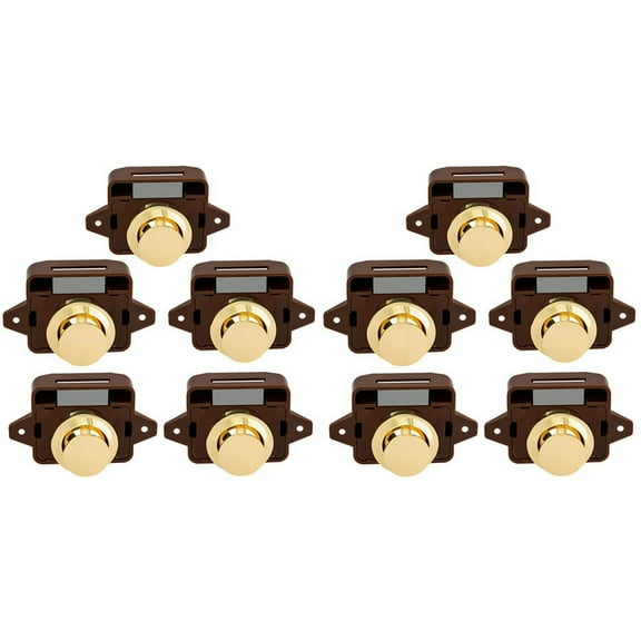 10Pcs Keyless Push Button Catch Door Knob Lock for RV Caravan Cabinet Boat Motor Home Cupboard, Brown Gold
