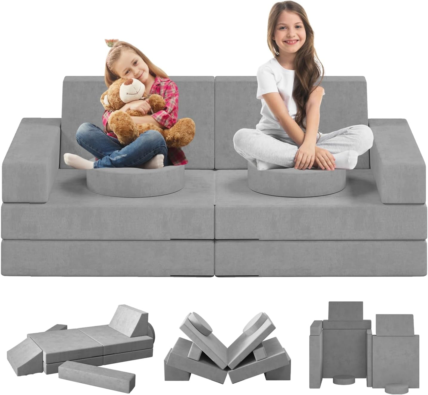 10Pcs Kids Couch, Kids Modular Play Couch for Playroom, Toddler Couch Sofa for Kids Toddlers