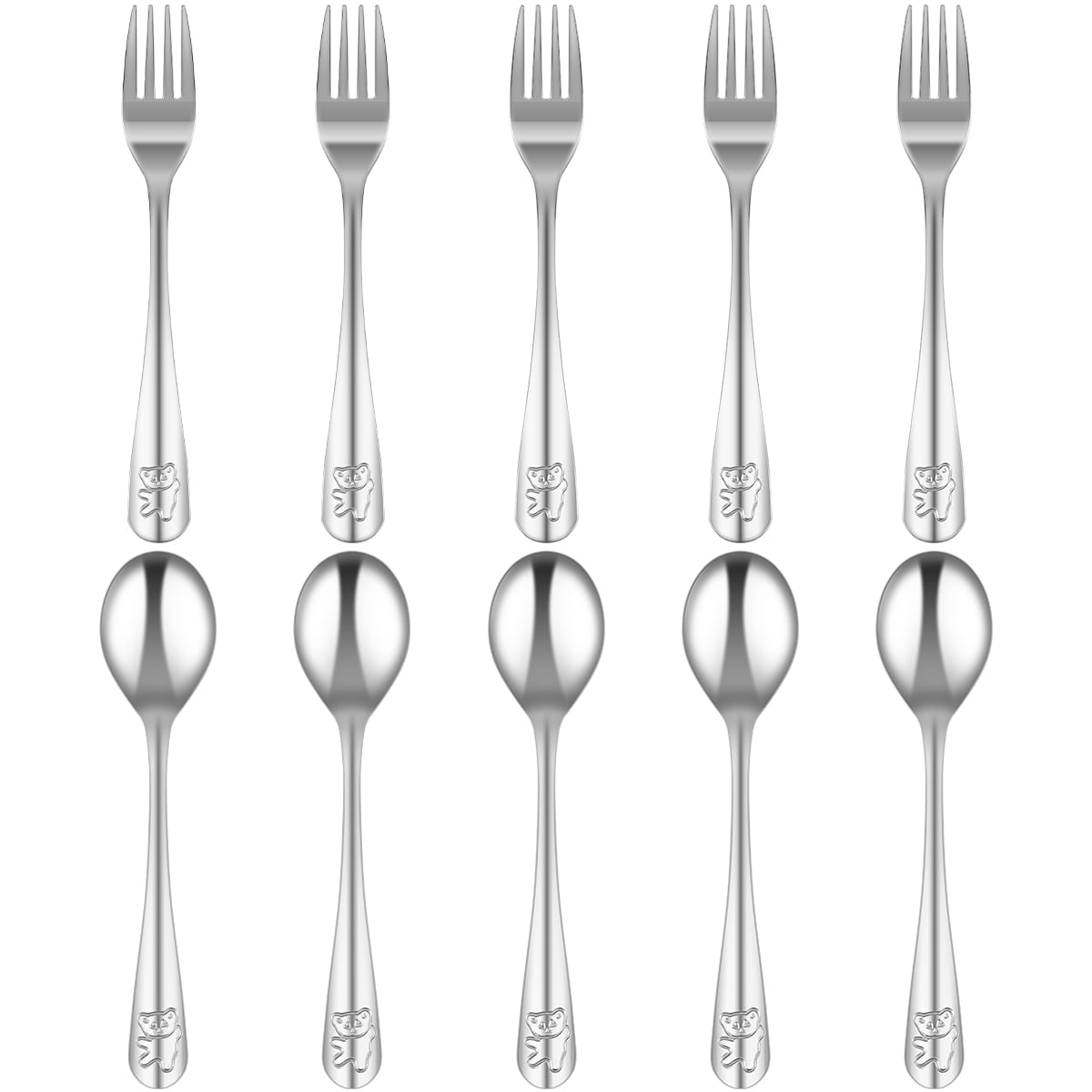10Pcs Kids Fork and Spoon Set 410 Stainless Steel Kids Silverware Set
