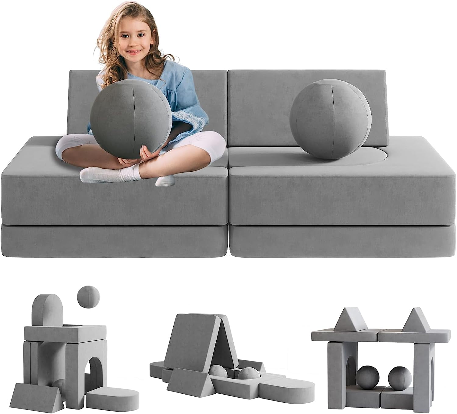 10Pcs Kids Sofa for Bedroom Playroom, Wanan Modular Toddler Couch Fold
