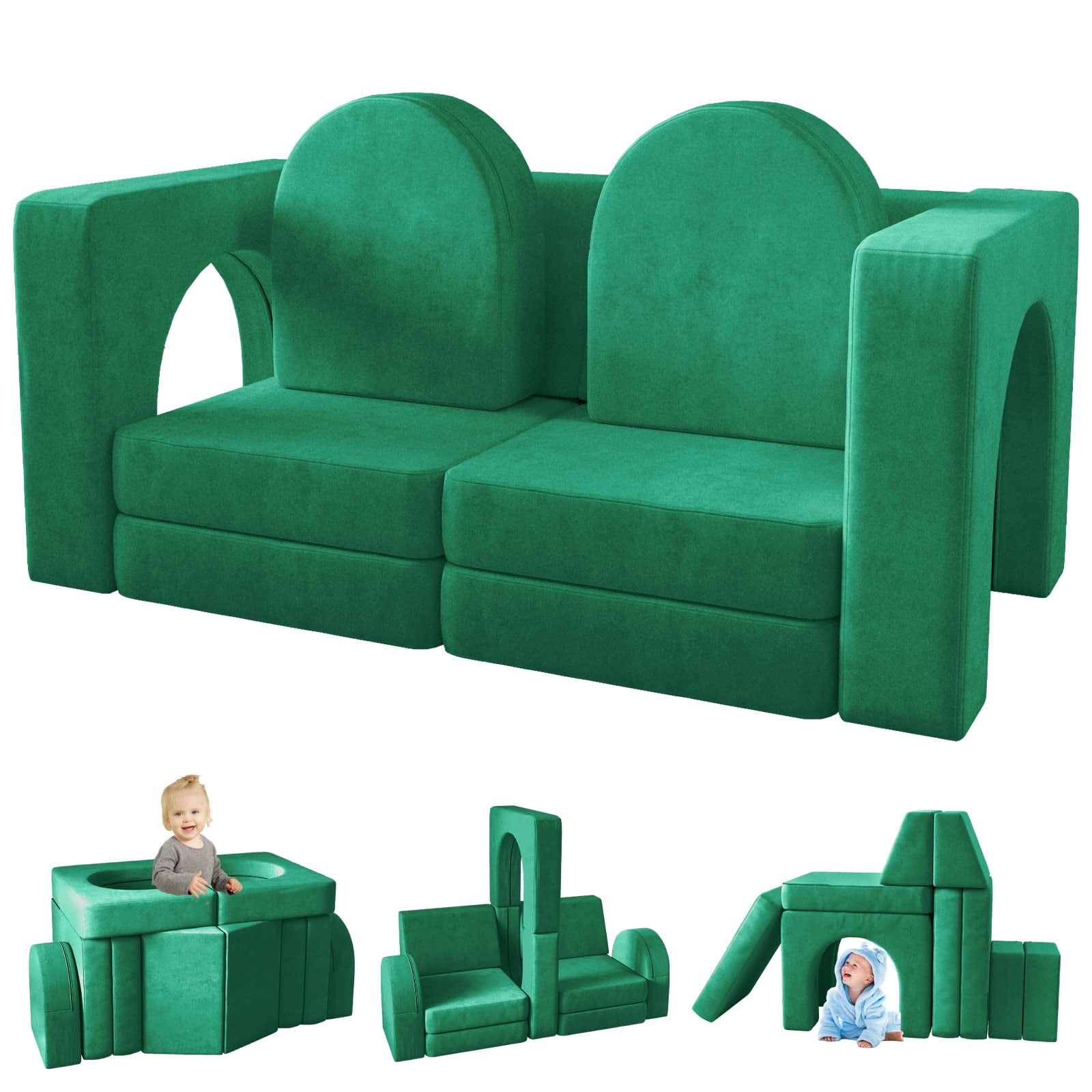 10Pcs Kids Sofa Couch, Wanan Toddler Couch for Playroom, Dutch Velvet