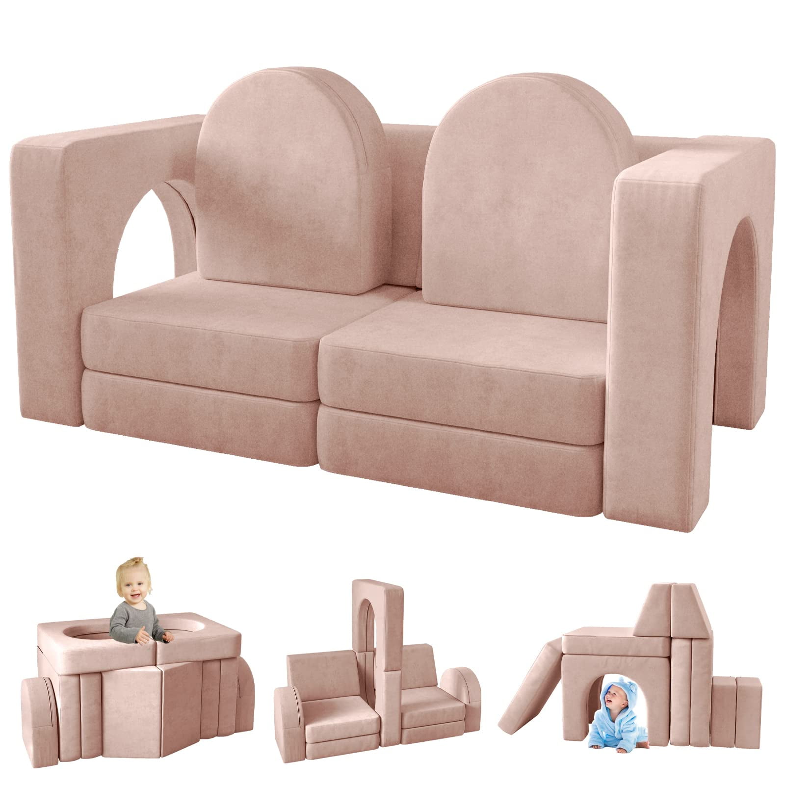 10Pcs Kids Sofa Couch, Wanan Toddler Couch for Playroom, Dutch Velvet