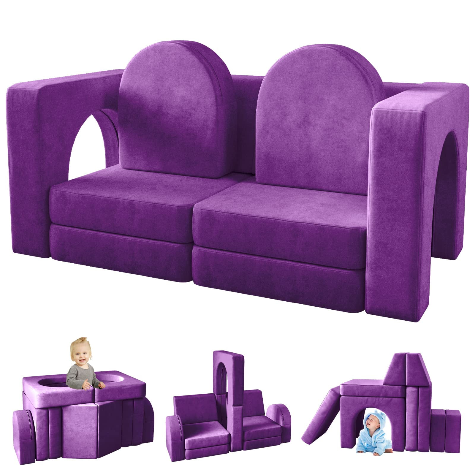 10Pcs Kids Sofa Couch, Wanan Toddler Couch for Playroom, Dutch Velvet