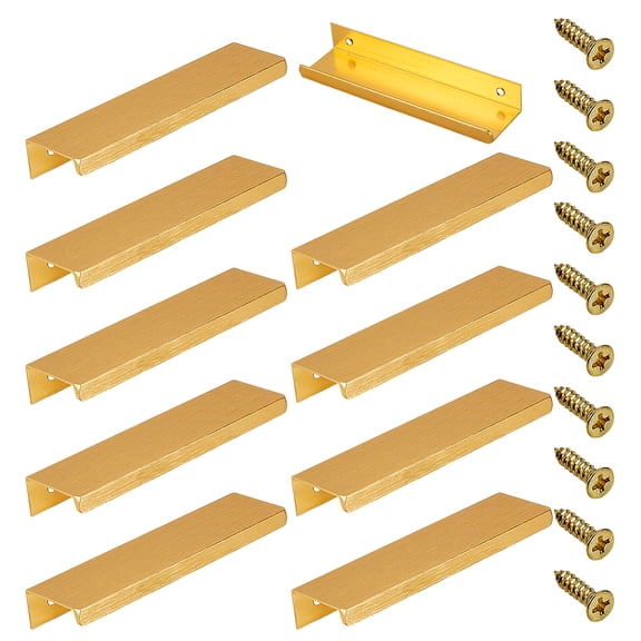 10Pcs Kitchen Cabinet Handles 4.7 Inches(12cm) Length Rectangle Golden Edge Finger Pulls with Iron Screws Modern Metal Furniture Handle