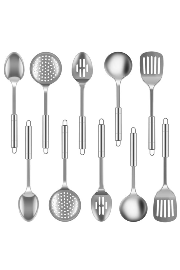 10Pcs Kitchen Cooking Utensils Set Metal Stainless Steel Spoons and Spatula with Ergonomic Handle Utensil for Cooking Kitchen Cooking Utensils Set Kitchen Gadgets Tools Set Spoons Spatula