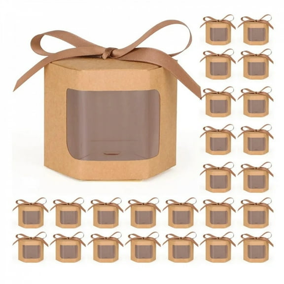 10Pcs Kraft Paper Open Window Gift Box Baking Dessert Wedding Favor Candy Packaging Box With Ribbon Birthday Party Decoration