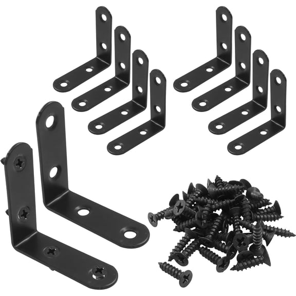 10Pcs L Bracket Right Angle Corner Brace, 2 x 2 Inch Heavy Duty Stainless Steel Black Corner Braces for Shelves, Furniture, Cabinets & Wood Projects