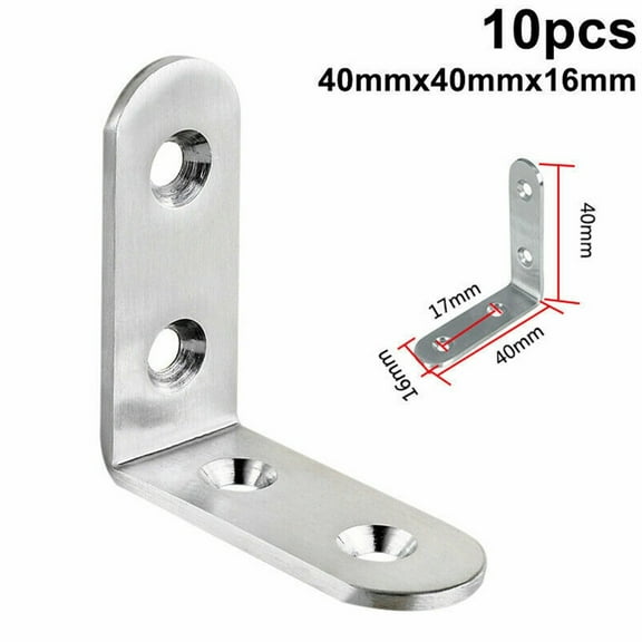 10Pcs L Shape Stainless Steel Angle Corner Brackets Right Angle Corner Stand 40X40X16mm