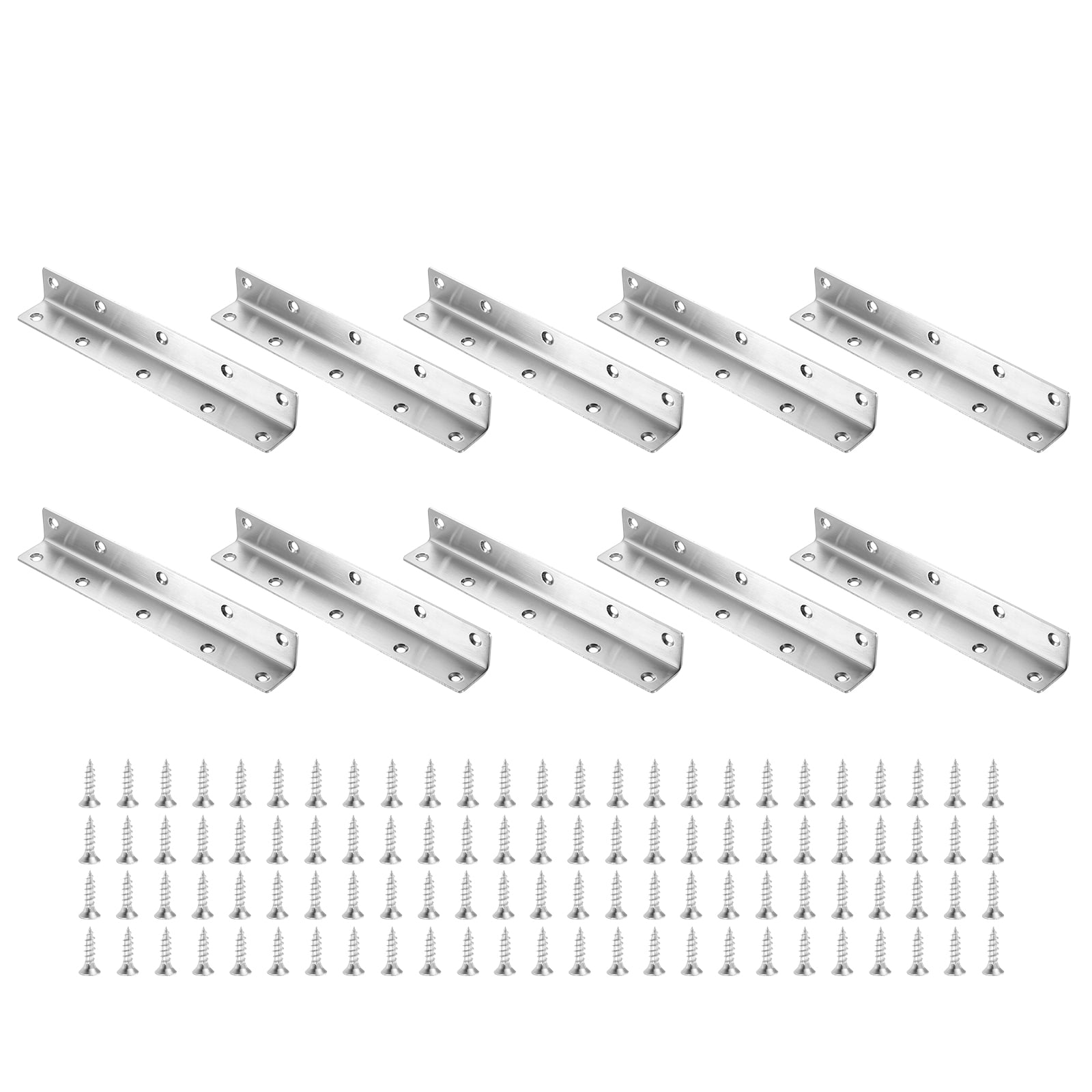 10Pcs L-Shaped Brackets Corner Brace, 1.06"x1.06"x7.87" Corner Bracket Shelf Bracket Right Angle Brackets for Wood Shelves Furniture (27x27x200mm, Silver)