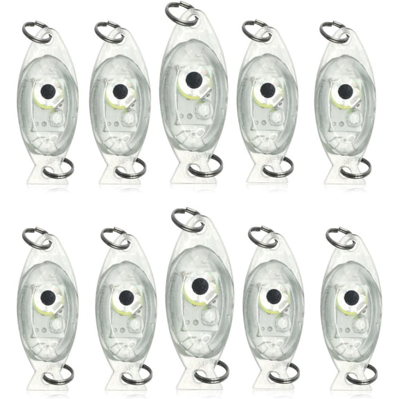 10Pcs LED Fish Trap Lamp Underwater Fishing Lures Water Activated Flashing Bait Light for Deep Drop Night Fishing, ABS Waterproof Saltwater Freshwater Squid Attractor 600M Depth (White)