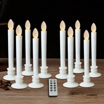 10Pcs LED Flameless Windows Candles Lights Flickering with Remote Timer & Removable Tapers Pillar White Bases for Christmas Party Decorations
