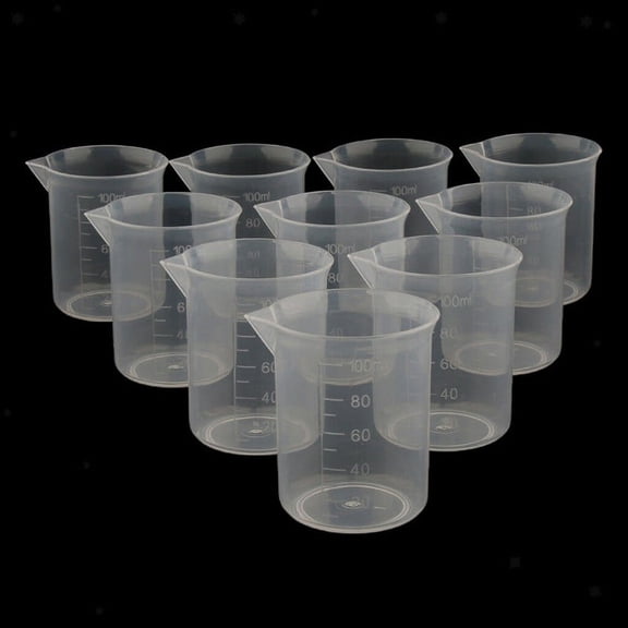 10Pcs Lab 100Ml Plastic Graduated Measuring Beaker Liquid Cup Container YIWEI