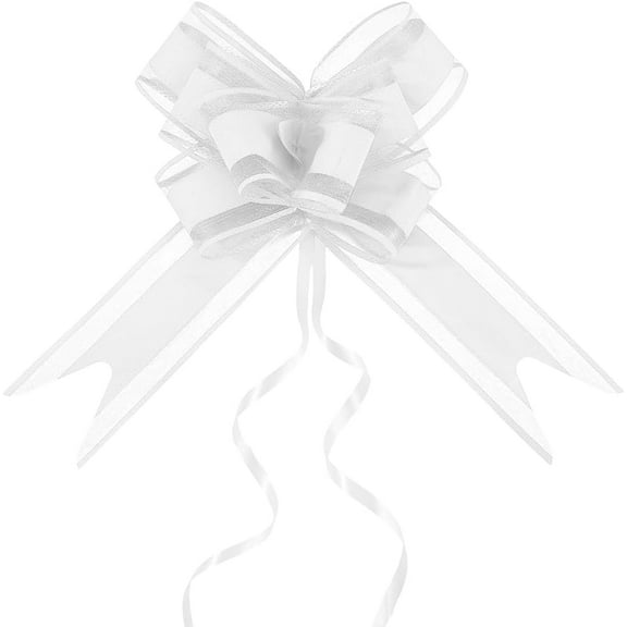10Pcs Large White Gift Bows Drawstring Ribbon Gift Basket Pull Ribbon Wrapping Supplies for Wedding Christmas Birthday Decoration Party Favor Packaging Floral Arrangement Easy to Assemble for DIY