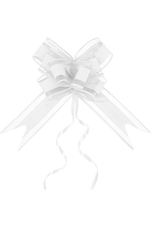 10Pcs Large White Gift Bows Drawstring Ribbon Gift Basket Pull Ribbon Wrapping Supplies for Wedding Christmas Birthday Decoration Party Favor Packaging Floral Arrangement Easy to Assemble for DIY