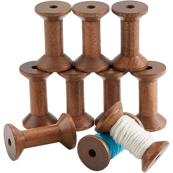 10Pcs Large Wood Spool 2.4x1.4 Inch Wooden Empty Spools Wire Weaving Bobbins Coconut Brown Empty Thread Spools Sewing Embroidery Thread Spool Sewing Bobbins for Wire Rope Chain Thread Roll Brown