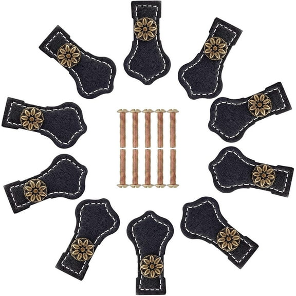 10Pcs Leather Drawer Pull Retro Style Cabinet Door Handle Furniture Hardware Pulls Single Hole DIY
