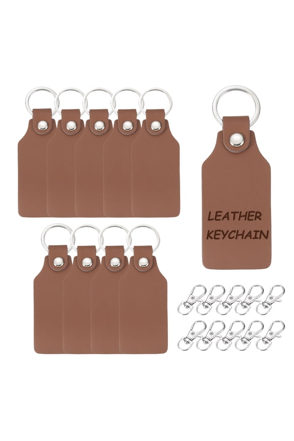 10Pcs Leather Keychain Blanks 22mm ID x 28mm OD Square Shaped Leather Key Chain for Stamping Laser Engraving, Brown