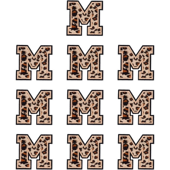 10Pcs Leopard Print Iron On Letter Patches Black Border Embroidered Wrapping Sew On Patch Varsity Patch Applique Decor Letter Patch for Repairing Craft Bag Clothes Decor (Letter M)