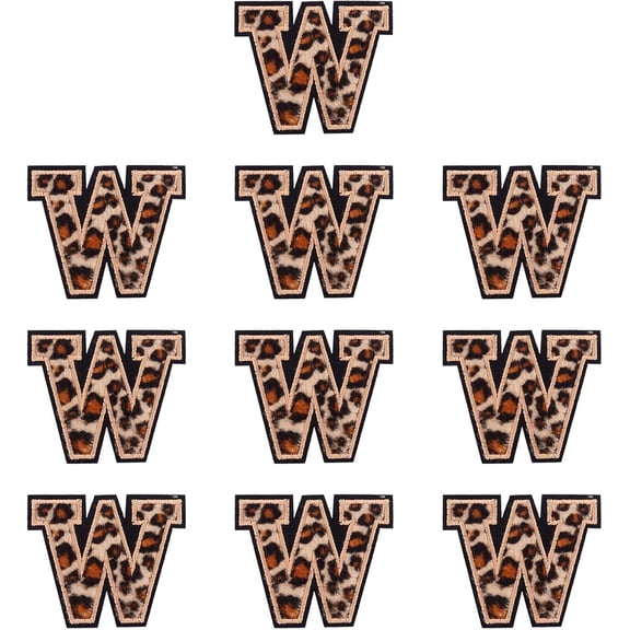 10Pcs Leopard Print Iron On Letter Patches Black Border Embroidered Wrapping Sew On Patch Varsity Patch Applique Decor Letter Patch for Repairing Craft Bag Clothes Decor (Letter W)
