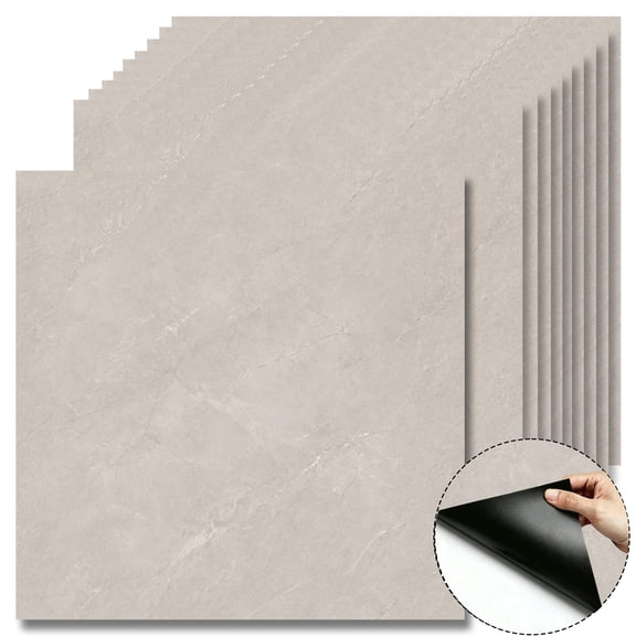 10Pcs Light Beige Marble Vein Self-Adhesive Floor Tiles,12x12 In Cover 10 Sq.Ft,Self-Adhesive DIY Vinyl Flooring,Waterproof Anti-Slip Removable,for Living Room,Bathroom,Kitchen,Home
