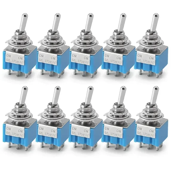 10Pcs Light Blue Miniature Toggle Switch 102/103/202/203 3 Pin 6 Pin Rocker Power Switch ON-OFF-ON / ON-OFF Waterproof Cap