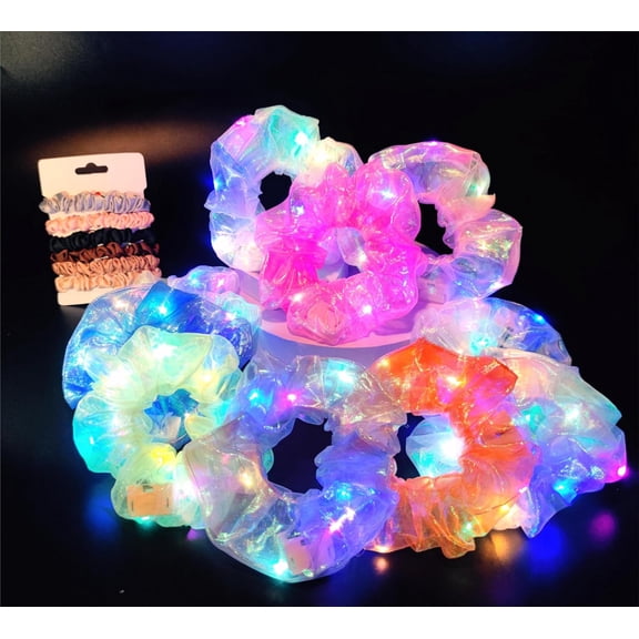 10Pcs Light Up Scrunchies Valentine's Day Party Favor, Gifts for Girls LED Scrunchy Hair Ties for Women & Girls Hair 80s, Glow in the Dark Party Supplies Festival Rave Accessories for Neon Glow Party