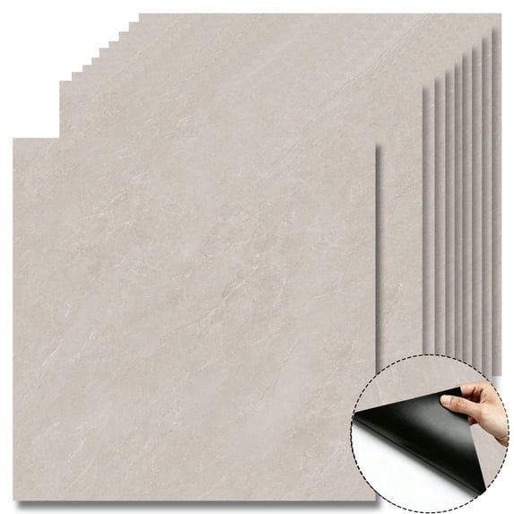 10Pcs Light Taupe Natural Marble Peel and Stick Floor Tiles,12x12 In 10 Sq.Ft,Self-Adhesive Waterproof Vinyl Flooring,Scratch Resistant for Hallway,Kitchen,Living Room,Bedroom