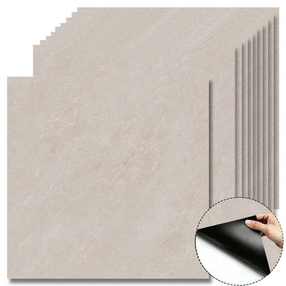 10Pcs Light Taupe Natural Marble Peel and Stick Floor Tiles,12x12 In 10 Sq.Ft,Self-Adhesive Waterproof Vinyl Flooring,Scratch Resistant for Hallway,Kitchen,Living Room,Bedroom