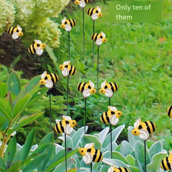 10Pcs Little Bee Plug-in Bees Garden Stakes Stake Decor Bee Yards Garden Stake Yard Bees Sign Garden Stakes Decorative Resin