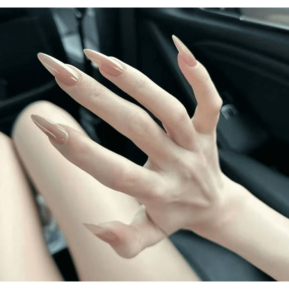 10Pcs Long Almond False Press on Nails Minimalism Nude Classic Simple Fake Nails