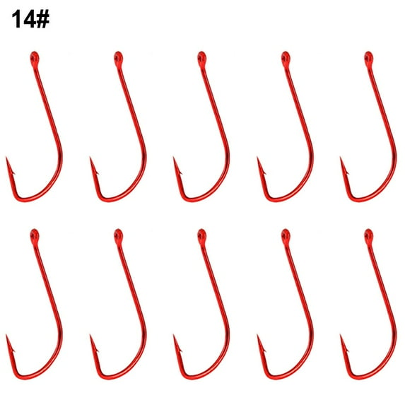 10Pcs Long Shank Barbed Fishing Hook Double Barb Red Cover Fishhooks Size 6#~14# 14#