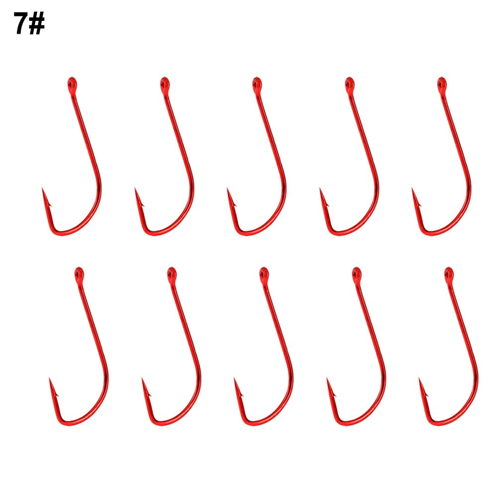 10Pcs Long Shank Barbed Fishing Hook Double Barb Red Cover Fishhooks Size 6#~14#  