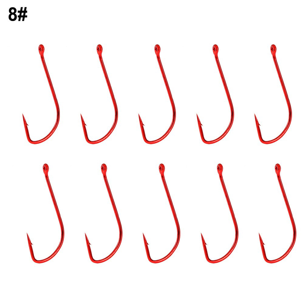 10Pcs Long Shank Barbed Fishing Hook Double Barb Red Cover Fishhooks Size  6#~14# 