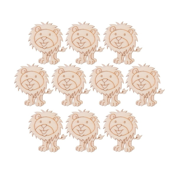 10Pcs Lovely Lion Shaped Wooden Slices Delicate Animal Carving Wood Chips Craft Ornaments for DIY Manual Painting