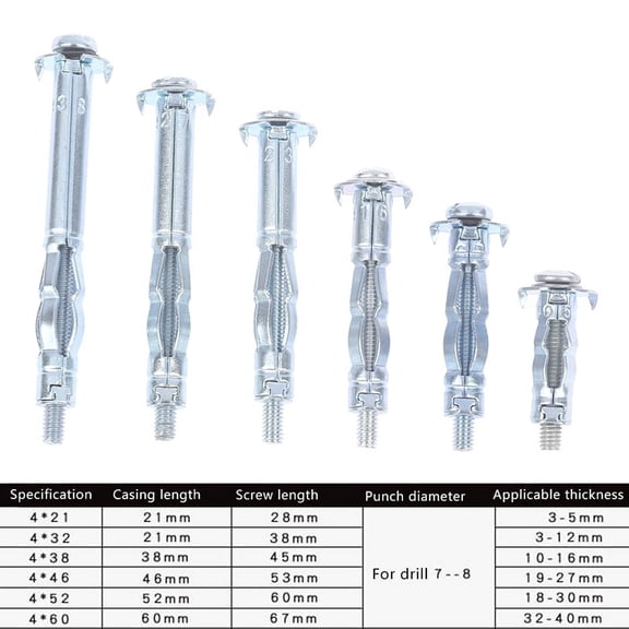 10Pcs M4 Hollow Wall Metal Anchor Kit Plasterboard Drywall Cavity Plug Dowel