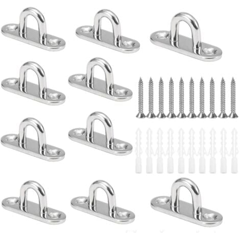 10Pcs M5 304 Stainless Steel U Shape Ceiling Hooks Base 15 x 45mm Wall Mount Eye Plates