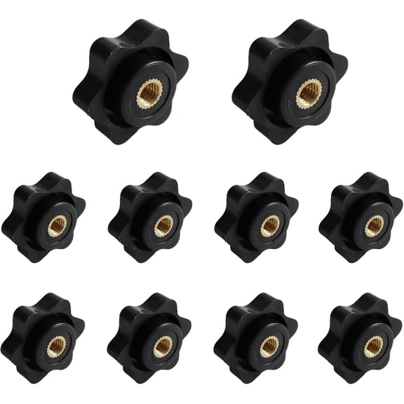 10Pcs M5 Star Knobs Clamping Handle Nut, Black Plastic Thru Hole Star Knobs with Knurled Grip, Female Threaded Handle Screw-On Knob for Machinery Equipment