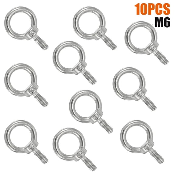 10Pcs M6 316 Stainless Steel Eye Bolt Thread Screw Ring Eyebolt US