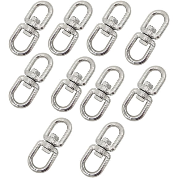 10Pcs M6 Swivel Eye Hook Double Ended Eye-Eye Chain Connector Shackle Ring 360 Degree Rotation for Hanging 304 Stainless Steel Hardware Double Ended Swivel Hook