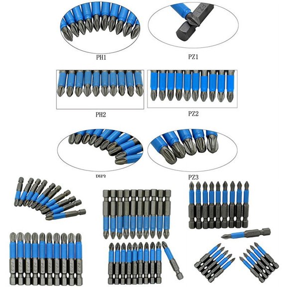 10Pcs Magnetic Anti Skid Electric Screwdriver Bits Alloy Steel 50Mm Cross Screw Driver Tools Set Ph1 Ph2 Ph3 Pz1 Pz2 Pz3 Pz1 Smile Home