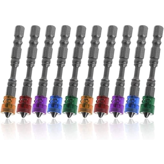 10Pcs Magnetic Collar Screwdriver Bit Set, PH2 Magnetic Phillips Cross Screw Driver Bits S2 Steel Impact Screwdriver Bits Electric Power Driver Bit - 1/4" Hex Shank, 2-1/2" Length