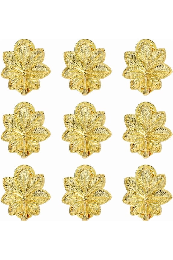 10Pcs Major Oak Leaf Lapel Pins Silver/Golden Army Officer Insignia of Rank Lapel Pins 27mm Alloy Rank Insignia Miniature Leaf Brooches