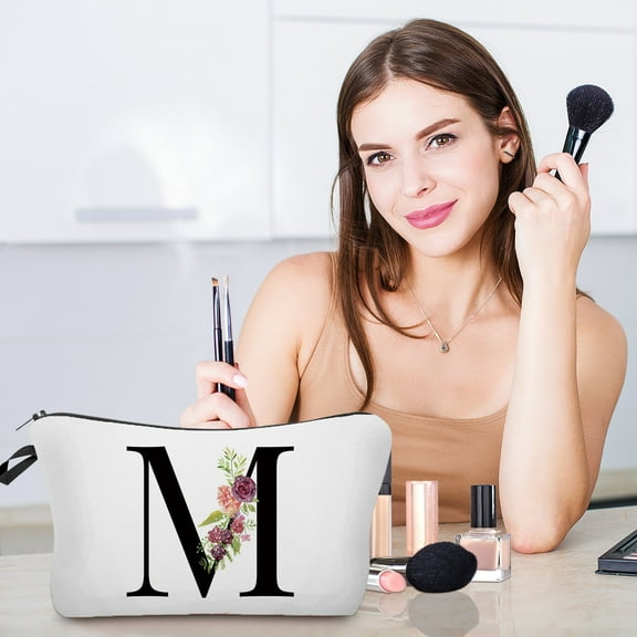10Pcs Makeup Bag! Vacemry Keep your cosmetics organized in style with this charming floral-print makeup bag, featuring a personalized letter design, making it a thoughtful and practical gift for any