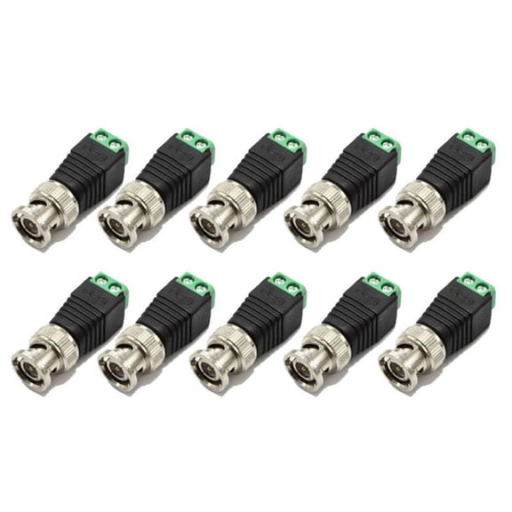 10Pcs Male Metal BNC Connector with DC Connector Plug Screw Terminal UTP Video Balun for CCTV Surveillance Camera,10 x Male Metal BNC Connector,Black