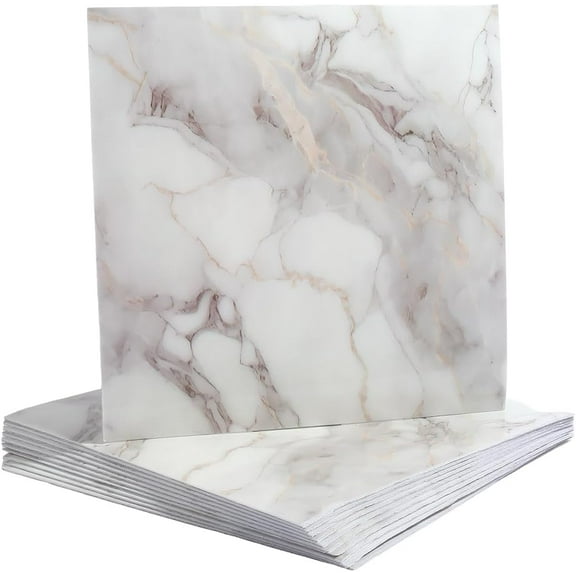 10Pcs Marble Peel and Stick Tile Backsplash Waterproof PVC Self Adhesive Wall Panels Square 11.8"x11.8" Washroom Shower Tiles for Kitchen Bathroom Living Rooms TV Wall Backdrops Gainsboro