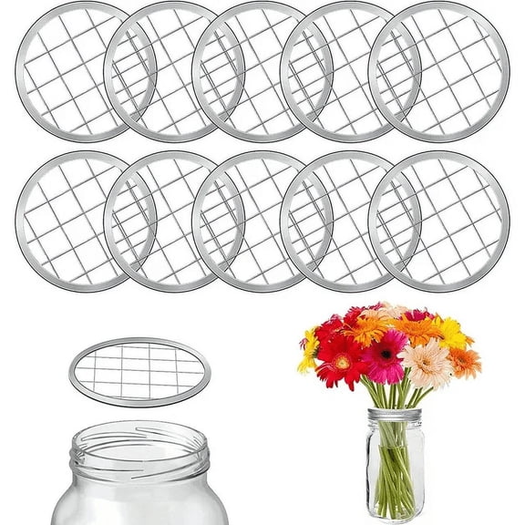 10Pcs Mason Jar Insert Lid for Wide Mouth,Canning Jars Metal Lid Insert Mason Grid Organizer Lid Insert Mason Jar Lids with Hole,Frog Lid Insert For fixing Flower Arrangement Plants Fixation,2.7"
