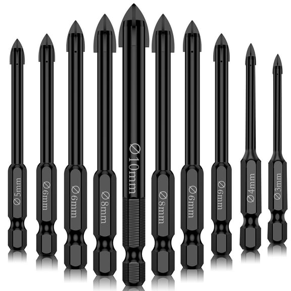 10Pcs Masonry Drill Bit Set 3/4/5/6/8/10mm Carbide Hex Shank Concrete Drill Bit Set Fast High Precision Punching Drill Bit Kit for Tiles Mirrors Glass Ceramic Marble Granite