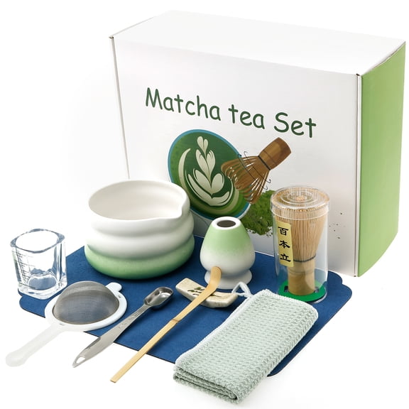 10Pcs Matcha Making Kit for Beginners Bamboo Wood Japanese Matcha Tea Starter Set with Whisk Bowl Holder Scoop Sifter for Tea Lovers